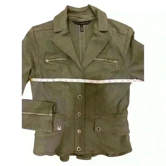 White House Black Market Snap Front Peplum Olive Green  Jacket Size 4 - Picture 9 of 13